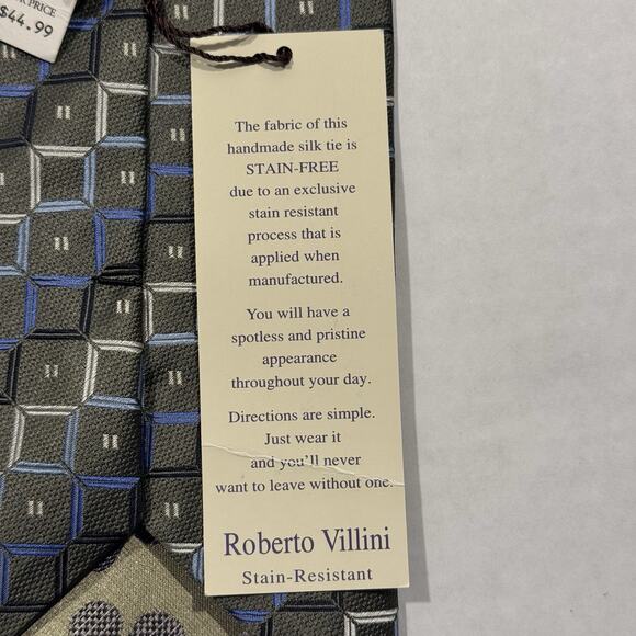 NWT Roberto Villini Men's Necktie Silk Geometric Squares 4" x 66" Long Tie USA - Picture 6 of 10